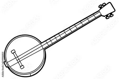 banjo line art silhouette vector illustration