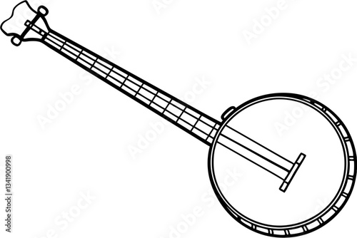banjo line art silhouette vector illustration
