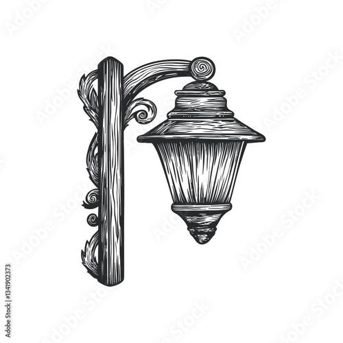 Vintage Woodcut Style Lantern Illustration for Decorative Use