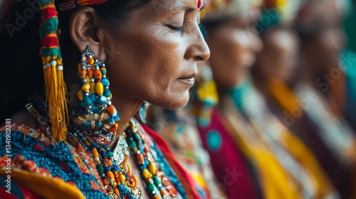 Close-Up Portrait of a Traditional Woman with Intricate Jewelry and Calm Expression during a Cultural Ceremony