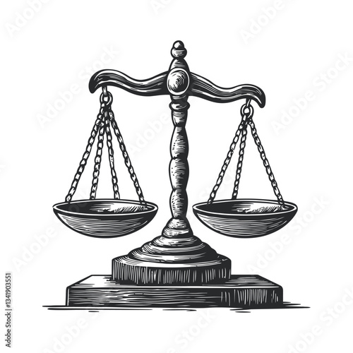 Vintage Woodcut Illustration of Balanced Scales of Justice