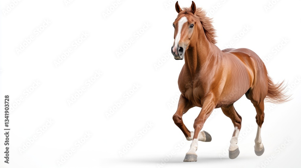 Naklejka premium Powerful Horse in Full Gallop on White Background