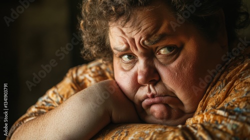 Close-up Portrait of Thoughtful Woman with Serious Expression in Warm Indoor Lighting
