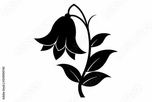 canterbury bells flower line art silhouette vector illustration