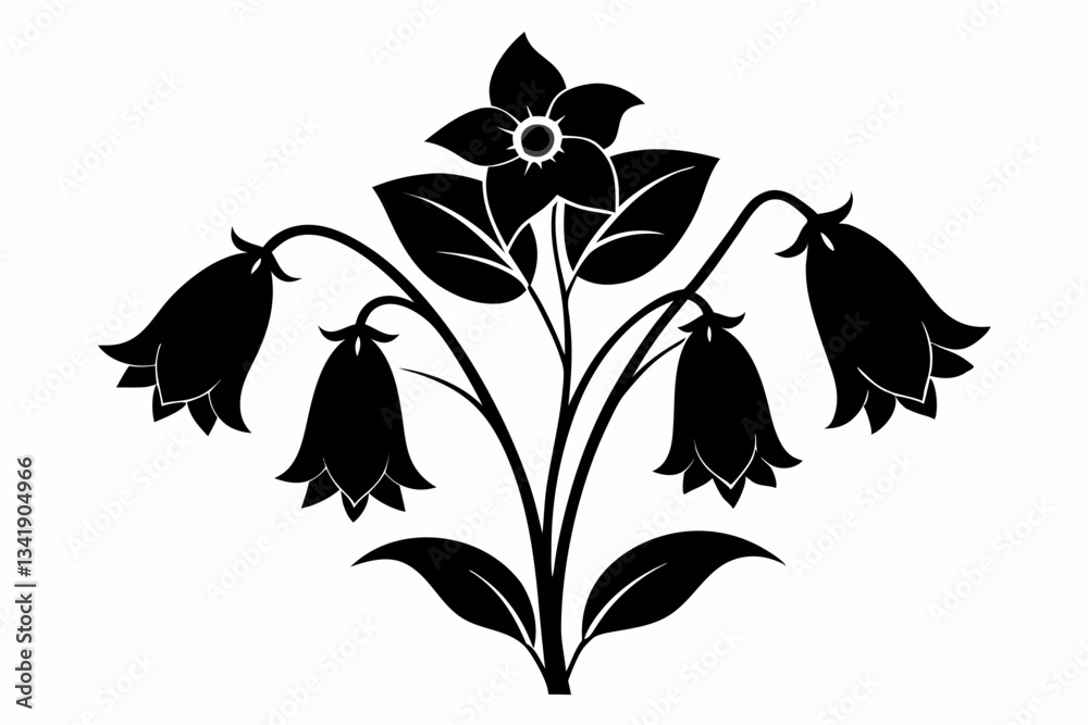 Obraz premium canterbury bells flower line art silhouette vector illustration
