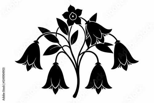 canterbury bells flower line art silhouette vector illustration