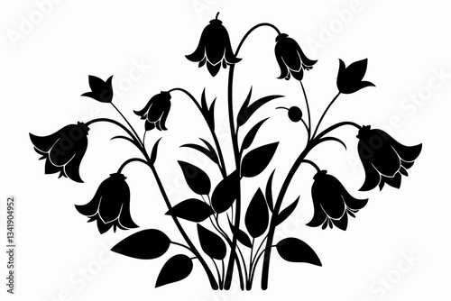 canterbury bells flower line art silhouette vector illustration