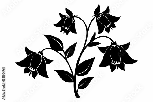 canterbury bells flower line art silhouette vector illustration