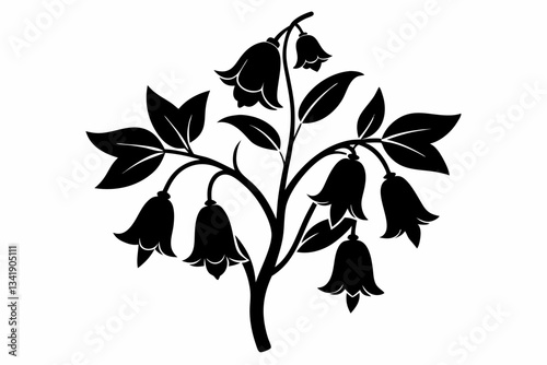 canterbury bells flower line art silhouette vector illustration