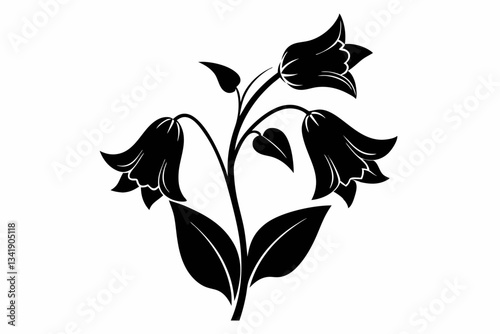 canterbury bells flower line art silhouette vector illustration