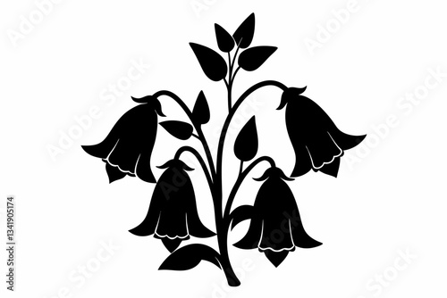 canterbury bells flower line art silhouette vector illustration