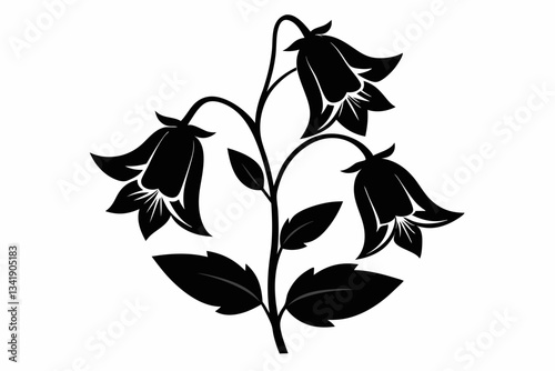 canterbury bells flower line art silhouette vector illustration