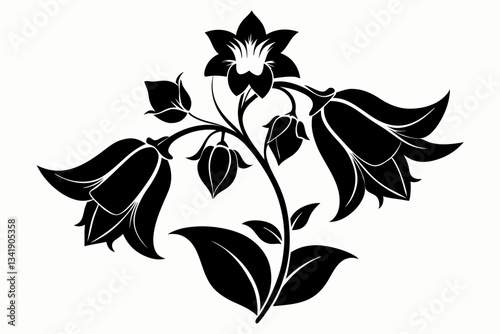 canterbury bells flower line art silhouette vector illustration