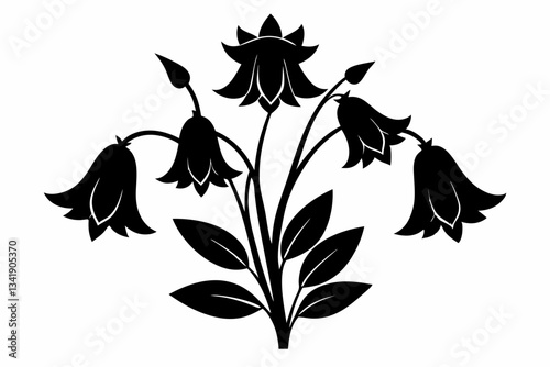canterbury bells flower line art silhouette vector illustration