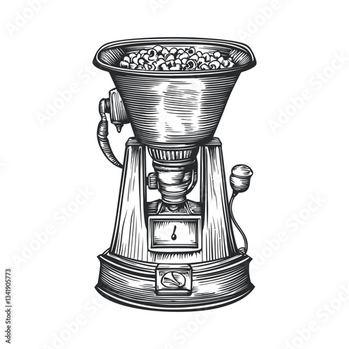Vintage Woodcut Illustration of a Manual Coffee Grinder Design