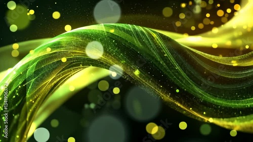 Abstract Green And Gold Digital Motion Design With Flowing Light And Particle Effects
