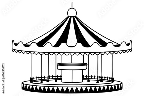 carousel line art silhouette vector illustration