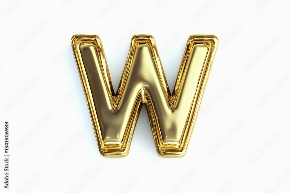 Letter W designed with shiny gold isolated on white background