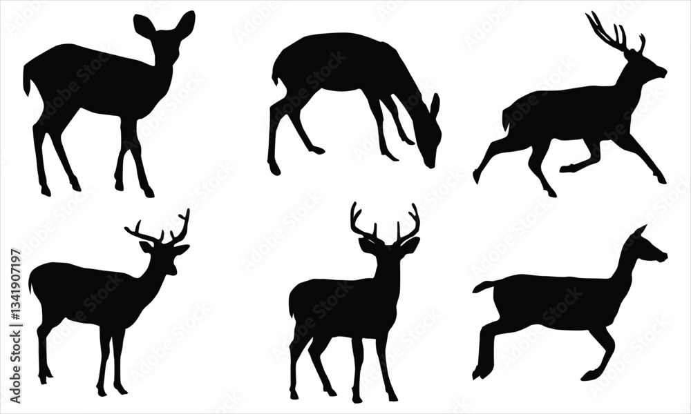 Fototapeta premium deer silhouette set on white background