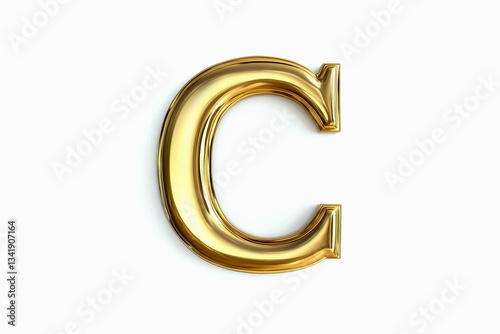 Letter C designed with shiny gold isolated on white background