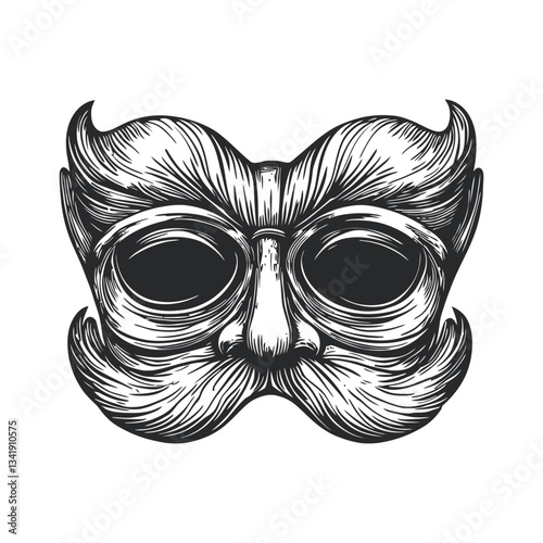 Vintage Woodcut Style Mustache and Glasses Illustration