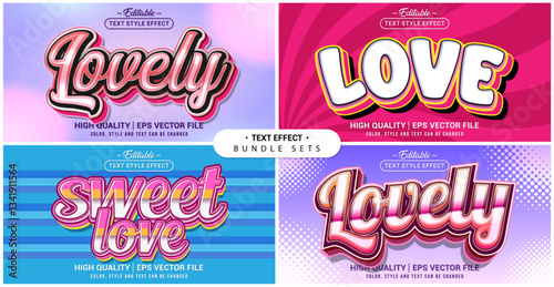 Text style effect bundle set. Love theme set. Vector editable file format