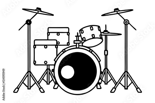 drum kit line art silhouette vector illustration