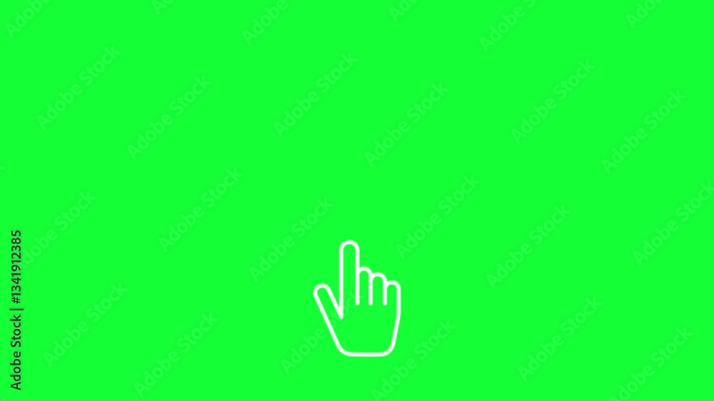 animation of a computer cursor with a click, animation template. hand icon touching screen on green background