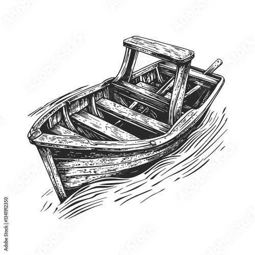 Vintage Woodcut Style Illustration of a Rowboat on the Water