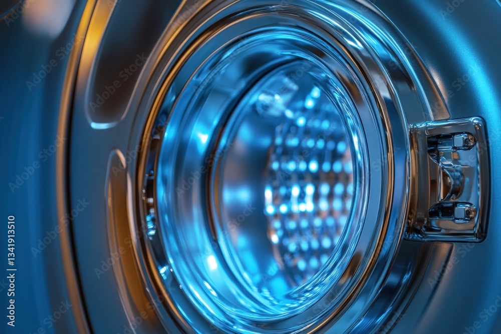 Front loading washing machine with vibrant blue LED interior lighting Generative AI Front loading washing machine with vibrant blue LED interior lighting Generative AI