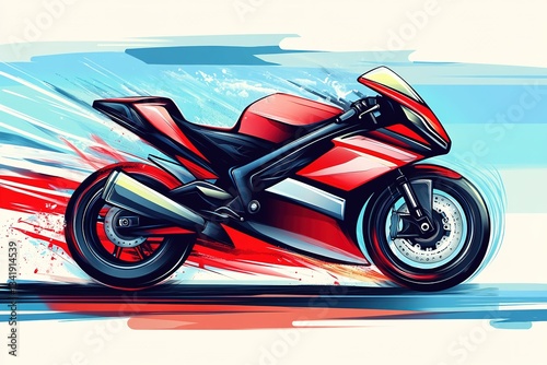 Stylized Illustration of a Vibrant Red and Black Motorcycle in Dynamic Motion photo