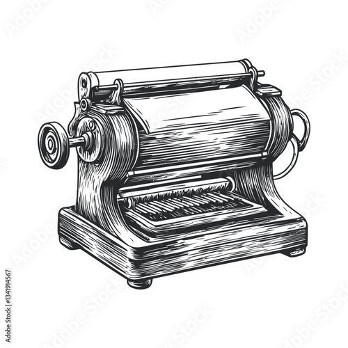 Vintage Woodcut Printing Press with Detailed Engravings and Design