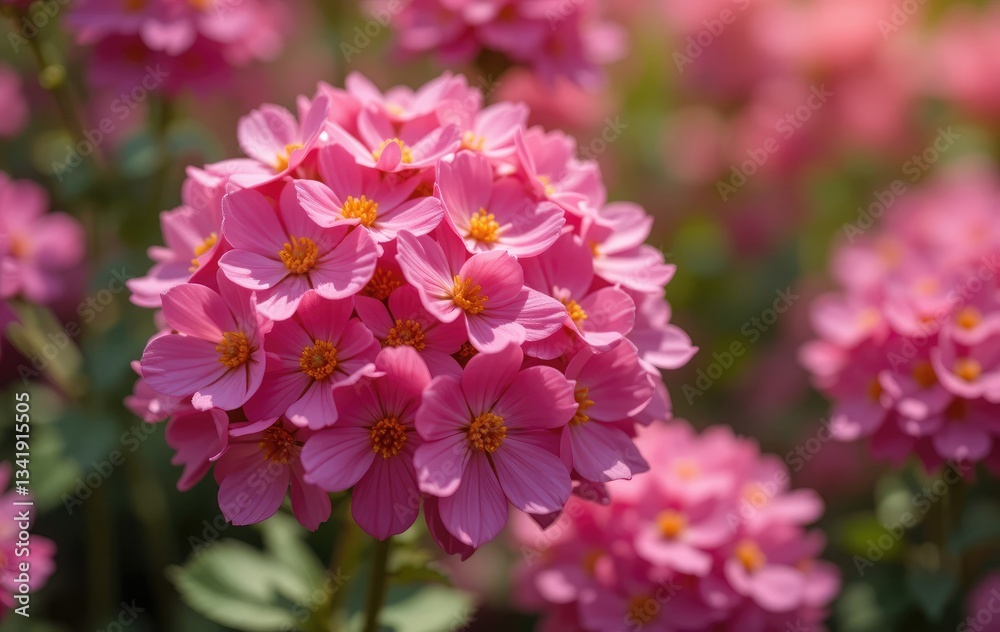 Blooming Pink Cosmos Flowers in a Garden with Soft Sunlight
