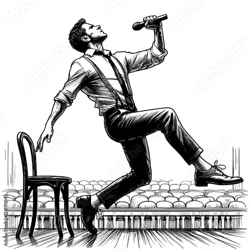 Performer singing on theatre stage