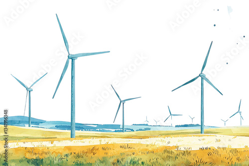 A serene landscape featuring wind turbines against a dark sky, symbolizing renewable energy and the harmony between nature and technology.