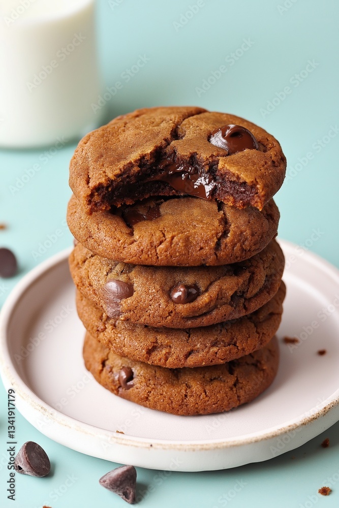 Fototapeta premium Stack of freshly baked chocolate chip cookies
