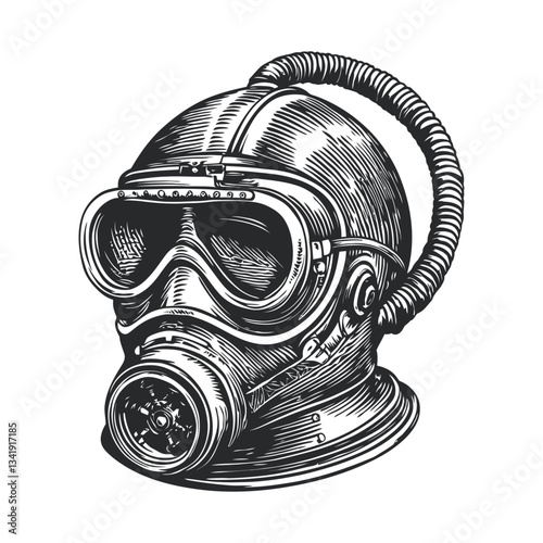 Vintage Woodcut Illustration of a Classic Gas Mask Design