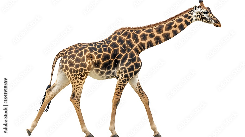 Obraz premium Giraffe walking, isolated on white.