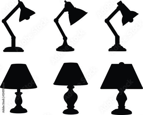 Table Lamp Silhouettes collection vector art illustration.