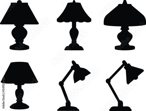 Table Lamp Silhouettes collection vector art illustration.