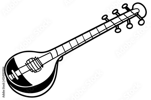 sitar line art silhouette vector illustration