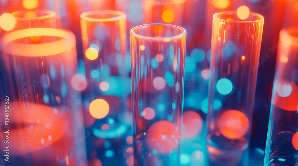 test tube and colorful abstract background. science and research.