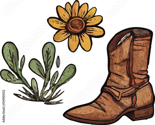 Western Boots vector with Flower Design