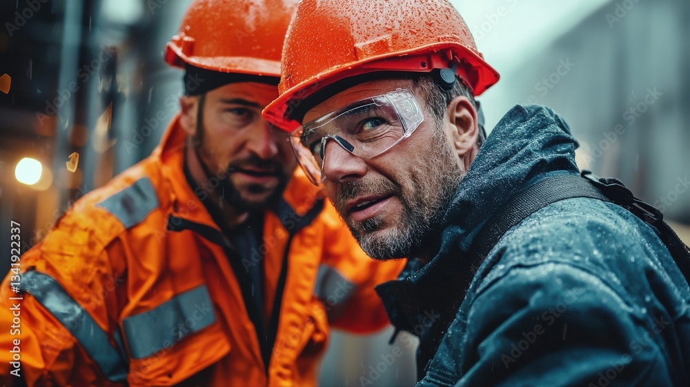 Industrial Safety Engineers Working in the Rain Industrial Safety Engineers Working in the Rain