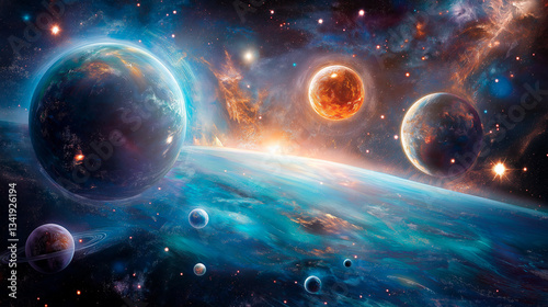 Obraz na płótnie book, planets, stars, planets and space planets in the universe w salonie