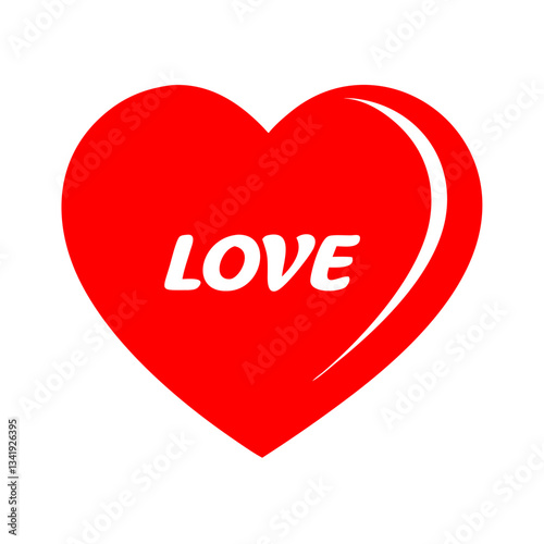 Bold red heart icon with "LOVE" text, sleek design, symbolizes romance and affection
