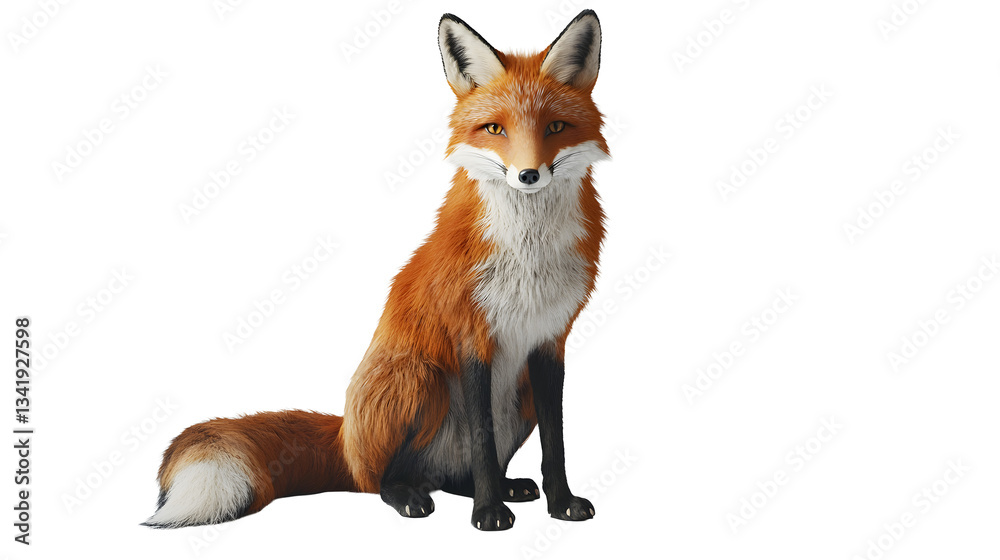 Fototapeta premium Highly detailed, photorealistic red fox sitting gracefully on a white background