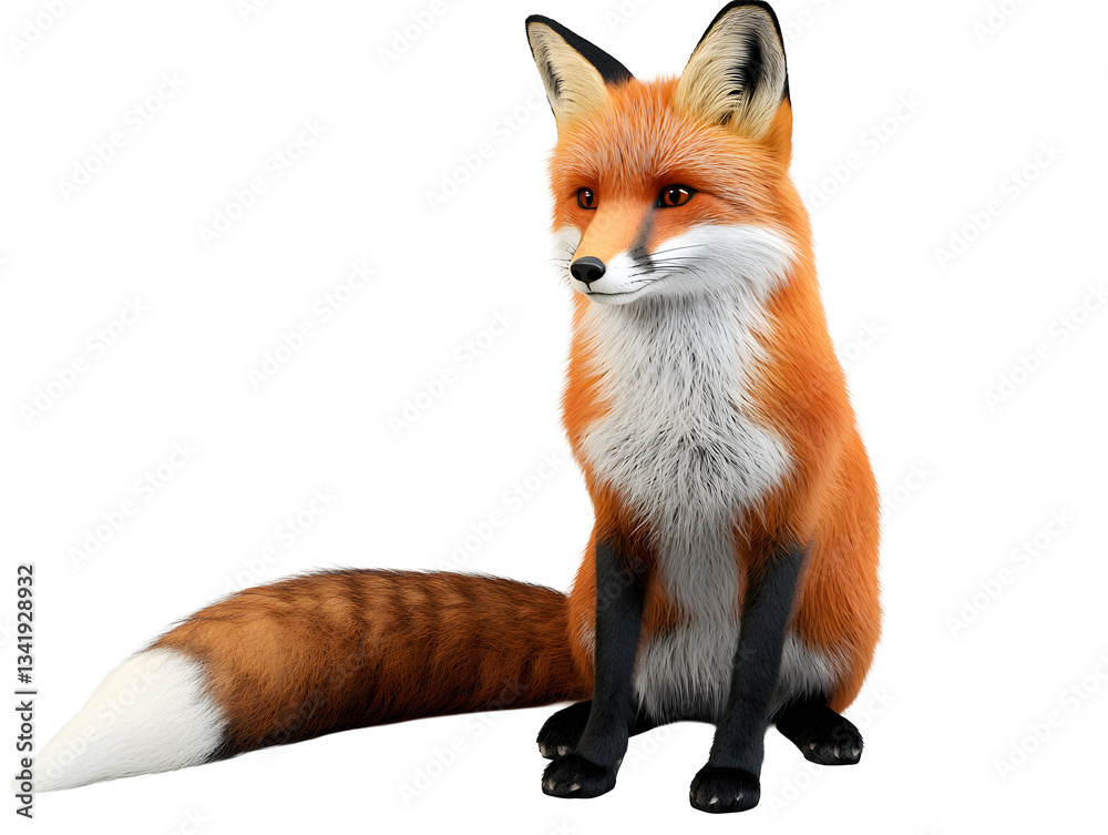 Obraz premium Highly detailed, photorealistic red fox sitting gracefully on a white background