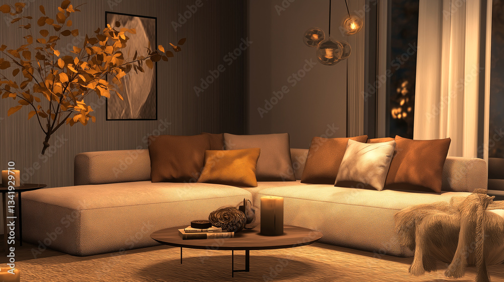 interior of modern living room with comfortable sofa and table