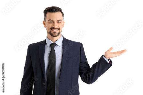 Handsome businessman showin...